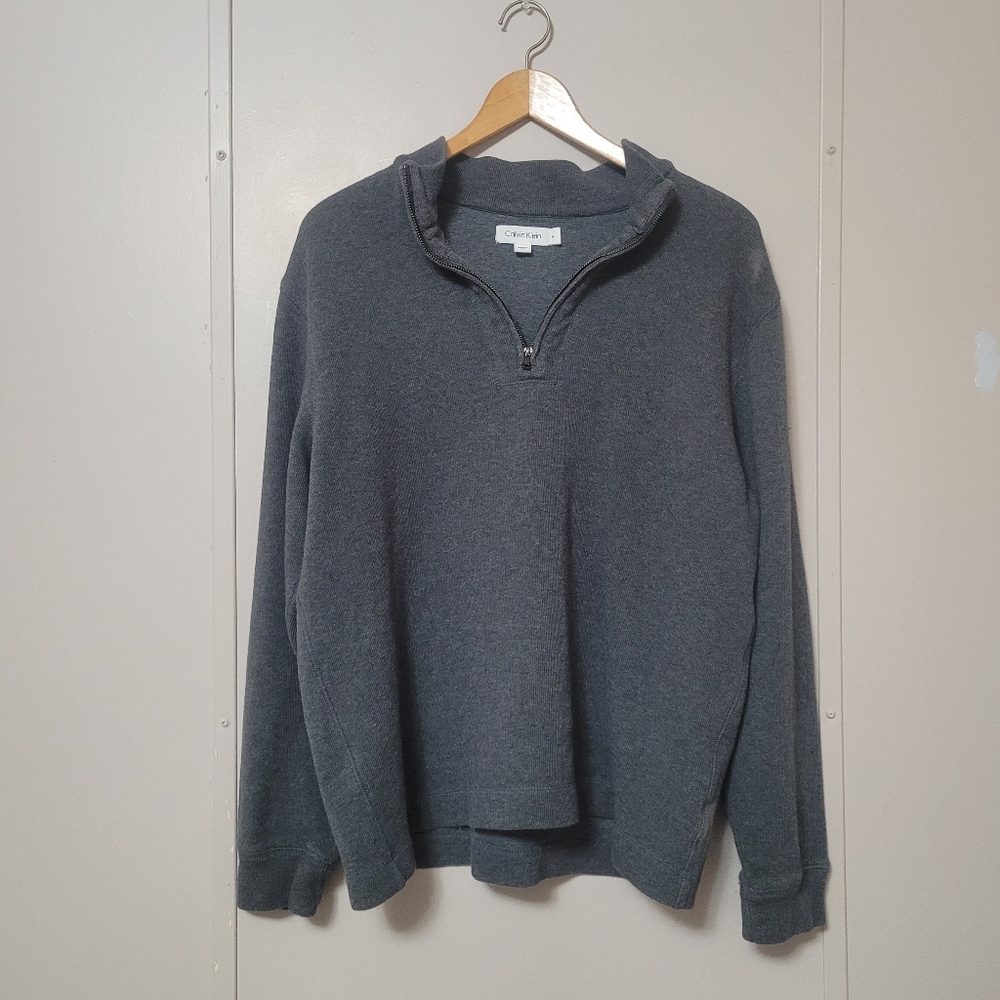 Calvin Klein quarter zip sweatshirt gray ribbed casual men's 100% cotton - M